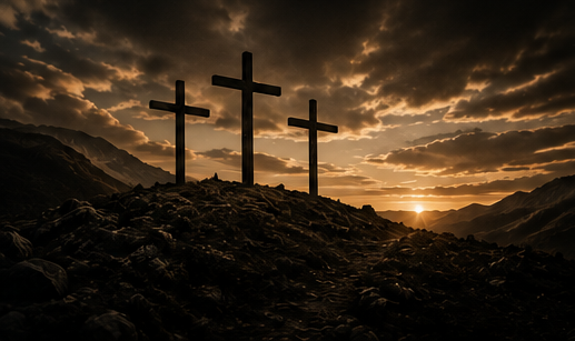 Three crosses at sunset